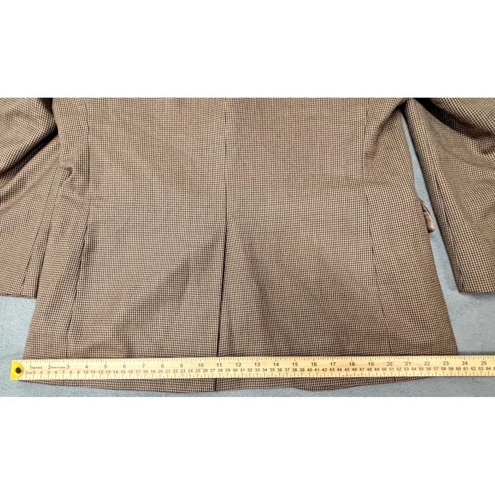 Jos A Bank Blazer Wool Silk Mens Sport Coat Brown Houndstooth Jacket 40 Short